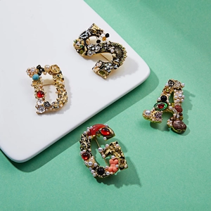 Baroque style gold-plated alphabet brooches with pearls and colorful crystals