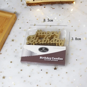 Golden Happy Birthday letter cake candle in transparent packaging for party decor