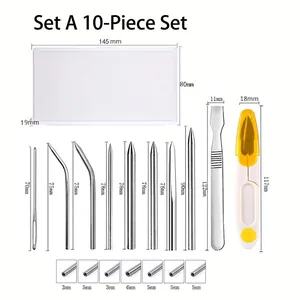 Paracord FID lacing needles set with measurements including fid, scraper and storage box