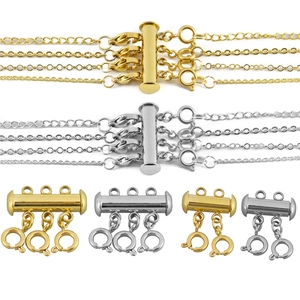 Stainless steel multi-row sliding tube clasp for necklaces in gold and silver finish