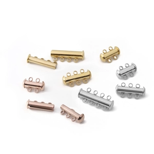 Multi-strand slide tube clasp in gold, silver, and rose gold for layered necklaces