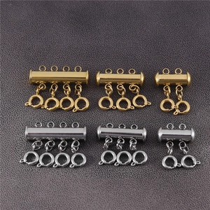 Multi-strand necklace slide magnetic tube clasps in gold and silver stainless steel