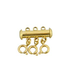Golden 3-strand stainless steel necklace spacer with spring clasps for layering