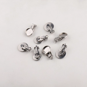 Set of eight silver stainless steel non-pierced earring clips with circular bases