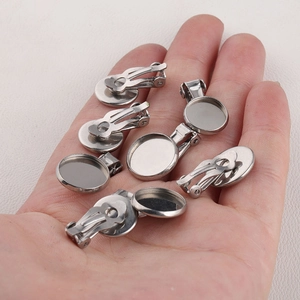 Silver stainless steel clip-on earring components with flat base for DIY jewelry making