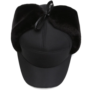 Winter thermal trapper hat for men with faux fur lining and windproof ear flaps in black