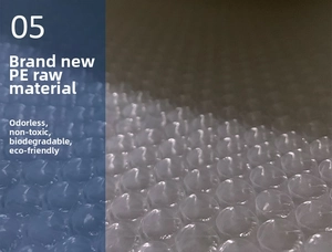 Detail of eco-friendly PE bubble wrap featuring odorless and biodegradable material