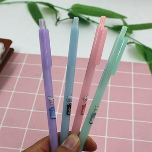 Close-up of four translucent cartoon mechanical pencils in pastel colors for students