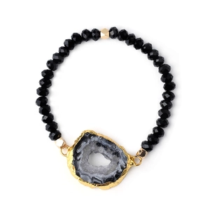 Natural Agate Druzy Beaded Bracelet Faceted Stones With Gold Plated Irregular Slice Bohemian Jewelry For Women
