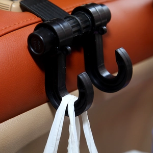 Universal black car seat headrest double hook for bags and interior organization