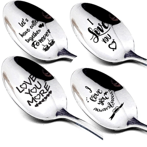 Stainless Steel Engraved Spoon Long Handle Coffee Dessert Spoons For Wedding Anniversary Valentine Day Gift Romantic Mirror Polished