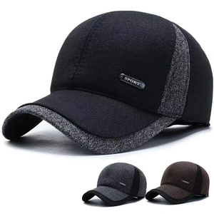 Men Woolen Winter Baseball Cap With Earflaps Warm Thickened Patchwork Design Casual Outdoor Dad Hat Sport Metal Tag