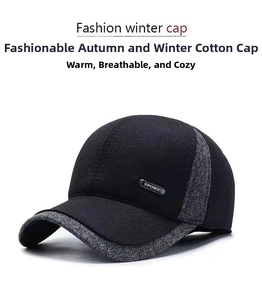 Detail of winter baseball cap with grey wool blend texture and silver sport metal tag