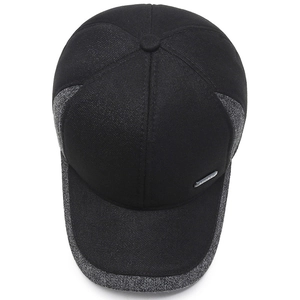 Winter baseball cap for men featuring warm ear flaps and grey textured stitching detail