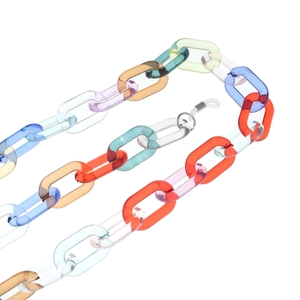 Colorful acrylic eyeglass chain with transparent rectangular links and anti-slip rings