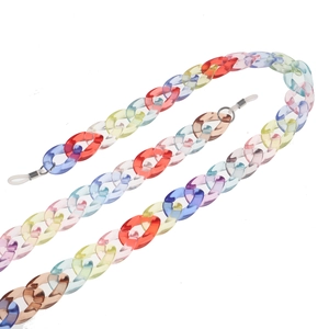 Rainbow acrylic eyeglass chain with colorful resin links and silicone anti-slip loops