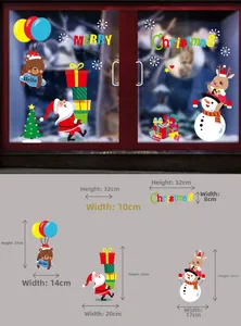 Detailed view of Merry Christmas window clings with Santa and snowman dimensions