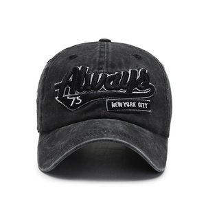 Vintage washed denim baseball cap featuring retro New York City 3D embroidery detail
