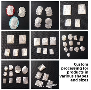 Detailed macro view of natural white mother of pearl angel cameo pendants for DIY jewelry