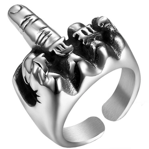 Middle Finger Gesture Ring Alloy Adjustable Open Band Retro Punk Hip Hop Street Style Jewelry For Men