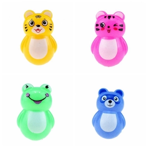 Miniature colorful cartoon animal tumbler toys including tiger, cat, frog and bear figures