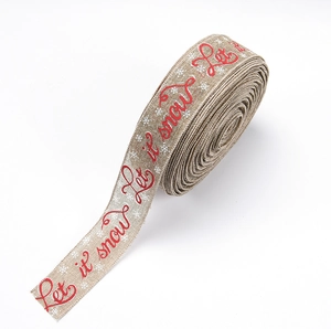 Ruban en lin 6,3 cm Let It Snow avec motifs d'élans rouges et flocons blancs