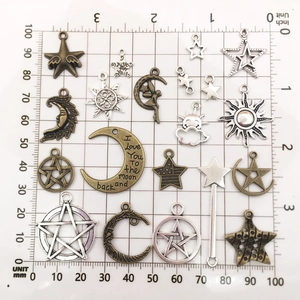 76pcs vintage alloy star and moon charms set for DIY jewelry making on a grid scale
