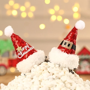 Barrettes À Cheveux Chapeau De Noël Mini Épingles À Cheveux Avec Paillettes Rouges Peluche Blanche Pour Fête De Noël