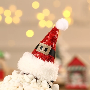 Mini pince à cheveux bonnet de Noël à paillettes rouges et fourrure pour la fête