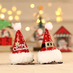 Paire de barrettes de Noël en paillettes rouges avec texte festif et bordure en peluche