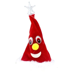 Animated singing and dancing Christmas hat toy with funny face and star on top