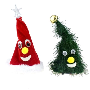 Animated singing and dancing plush Christmas tree and Santa hat electric toys set