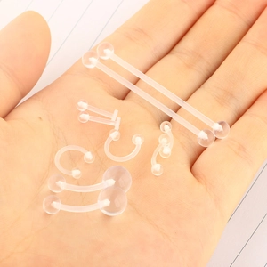 10-piece transparent acrylic body piercing kit with barbells and rings for navel and tongue