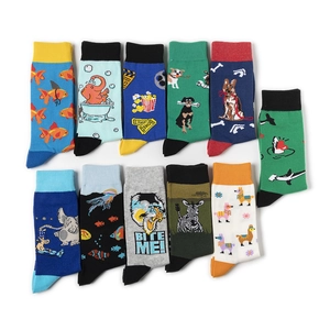 Set of 11 assorted cotton crew socks with colorful cartoon animal patterns on white background