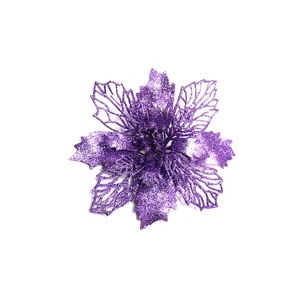 Detailed close-up of a purple glitter artificial Christmas flower with hollow petals