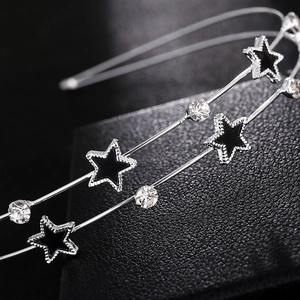 Double-layered silver star headband with black enamel stars and sparkling rhinestones