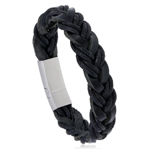 Men Woven Cowhide Leather Bracelet With Stainless Steel Magnetic Clasp Retro Multi Layer Simple Style Jewelry For Male