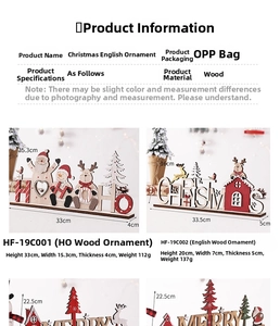 Detailed size chart for wooden Christmas ornaments with dimensions for HO and English signs