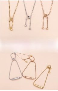 Vue détaillée des chaînes réglables avec barres de diamants en or, argent et or rose