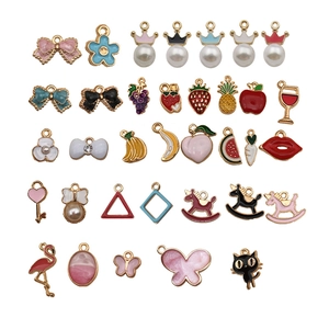 Assorted enamel alloy charms featuring fruits, animals and crowns for DIY jewelry making