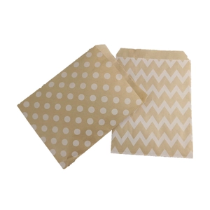 Eco-friendly kraft paper food bags with white polka dots and wavy stripes patterns