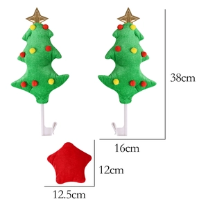 Detailed dimensions of green knit Christmas tree car decor and red plush star accessory