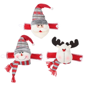 Christmas curtain buckle set featuring Santa Claus, Snowman and Reindeer characters
