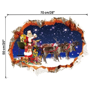 Detailed dimensions of 3D Santa reindeer sleigh wall decal measuring 70x50 cm for decor