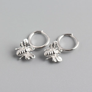 Elegant S925 sterling silver hoop earrings with delicate 3D honey bee charms