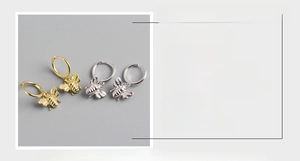 Detailed specs of S925 sterling silver bee drop earrings with 21mm length measurement