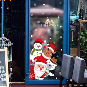 Christmas Window Stickers PVC Static Cling Santa Claus Snowman Reindeer Snowflake Decals For Glass Door Home Decoration