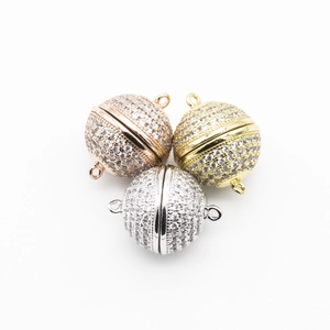 Spherical magnetic jewelry clasps in gold, silver and rose gold with pavé cubic zirconia