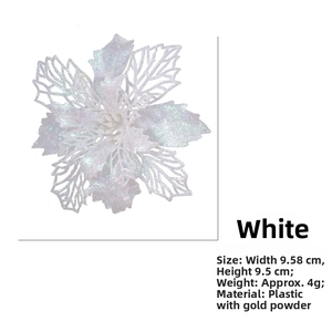 Detail of 9.5cm white glitter poinsettia flower for DIY Christmas tree decoration