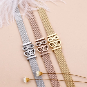 Mesh stainless steel infinity heart bracelets in silver, gold, and rose gold colors